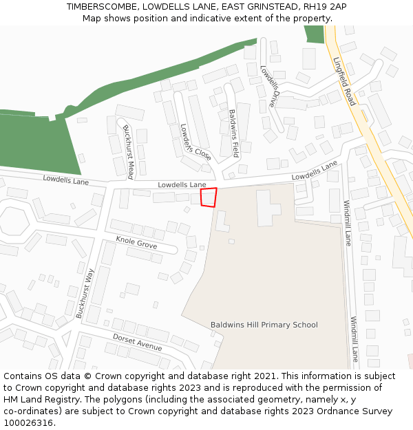 TIMBERSCOMBE, LOWDELLS LANE, EAST GRINSTEAD, RH19 2AP: Location map and indicative extent of plot