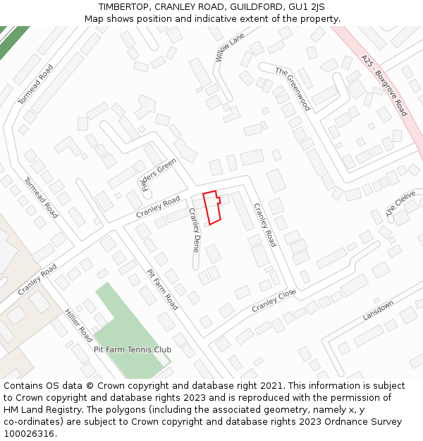 TIMBERTOP, CRANLEY ROAD, GUILDFORD, GU1 2JS: Location map and indicative extent of plot