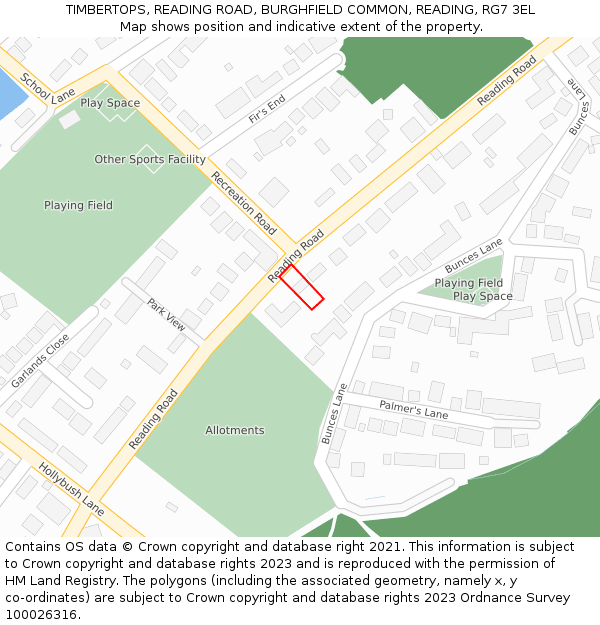TIMBERTOPS, READING ROAD, BURGHFIELD COMMON, READING, RG7 3EL: Location map and indicative extent of plot
