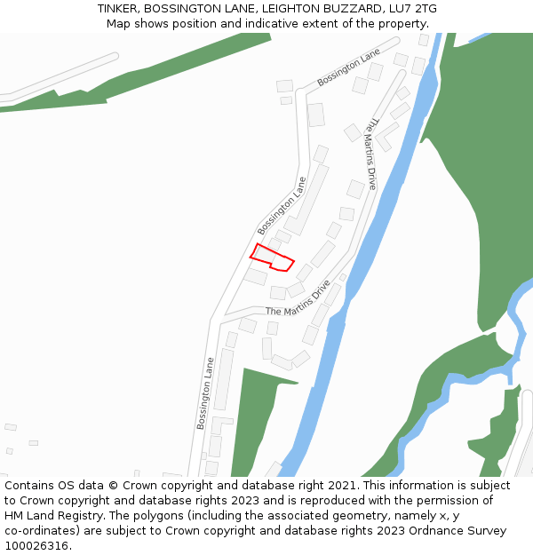 TINKER, BOSSINGTON LANE, LEIGHTON BUZZARD, LU7 2TG: Location map and indicative extent of plot