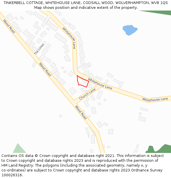 TINKERBELL COTTAGE, WHITEHOUSE LANE, CODSALL WOOD, WOLVERHAMPTON, WV8 1QS: Location map and indicative extent of plot