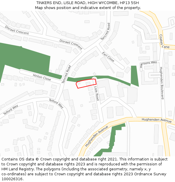 TINKERS END, LISLE ROAD, HIGH WYCOMBE, HP13 5SH: Location map and indicative extent of plot