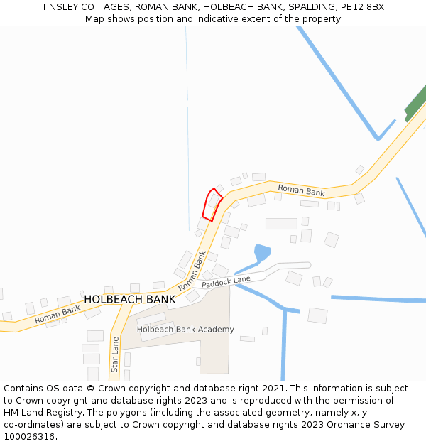 TINSLEY COTTAGES, ROMAN BANK, HOLBEACH BANK, SPALDING, PE12 8BX: Location map and indicative extent of plot