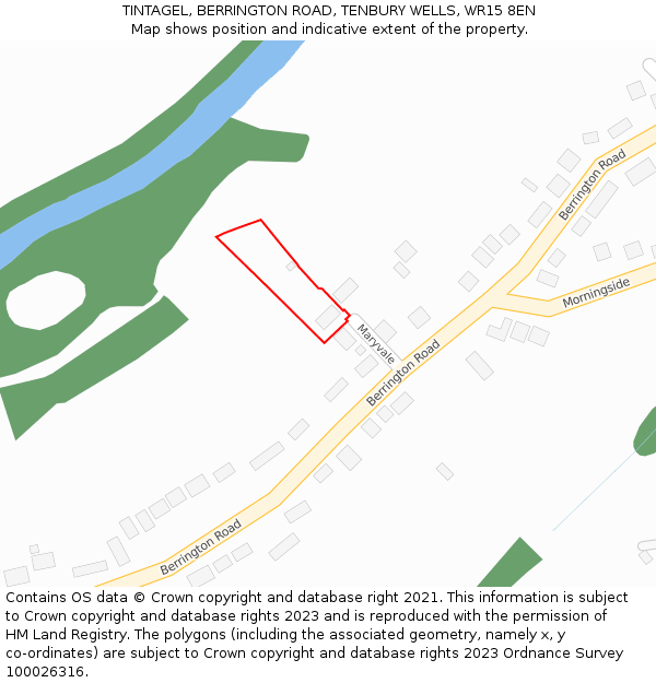 TINTAGEL, BERRINGTON ROAD, TENBURY WELLS, WR15 8EN: Location map and indicative extent of plot