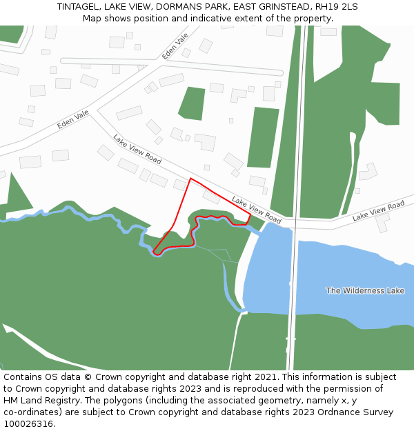 TINTAGEL, LAKE VIEW, DORMANS PARK, EAST GRINSTEAD, RH19 2LS: Location map and indicative extent of plot
