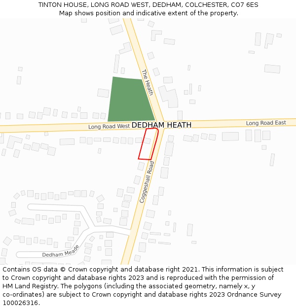 TINTON HOUSE, LONG ROAD WEST, DEDHAM, COLCHESTER, CO7 6ES: Location map and indicative extent of plot