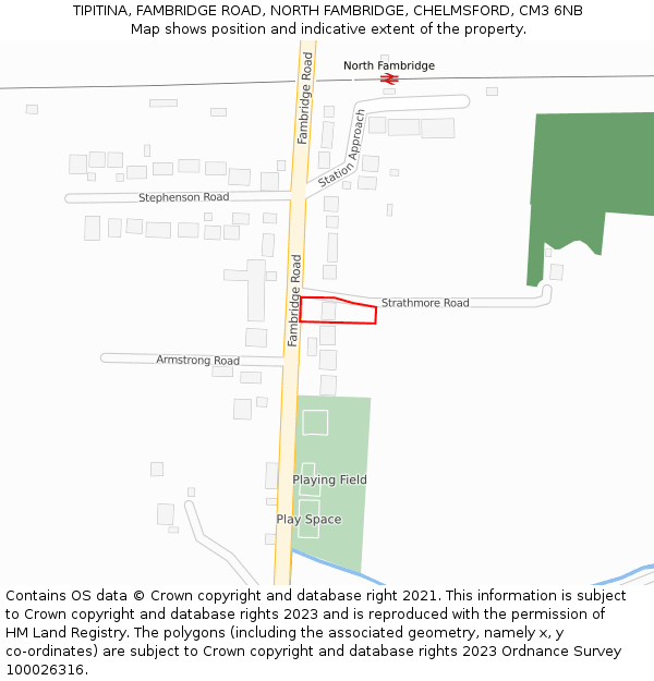 TIPITINA, FAMBRIDGE ROAD, NORTH FAMBRIDGE, CHELMSFORD, CM3 6NB: Location map and indicative extent of plot