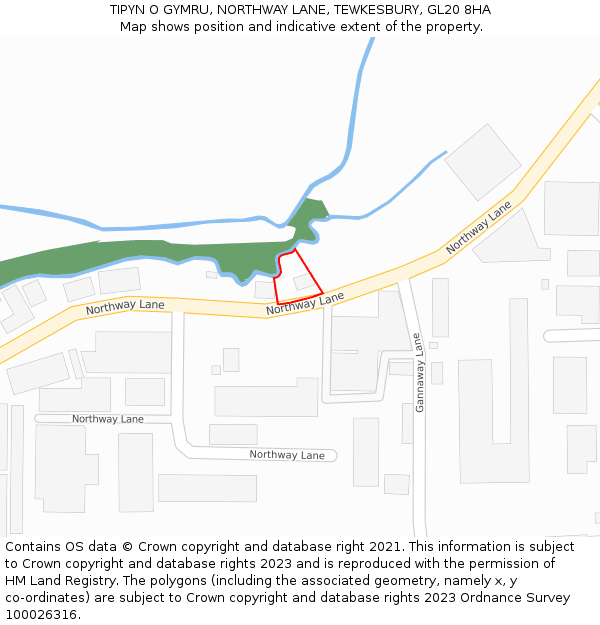 TIPYN O GYMRU, NORTHWAY LANE, TEWKESBURY, GL20 8HA: Location map and indicative extent of plot