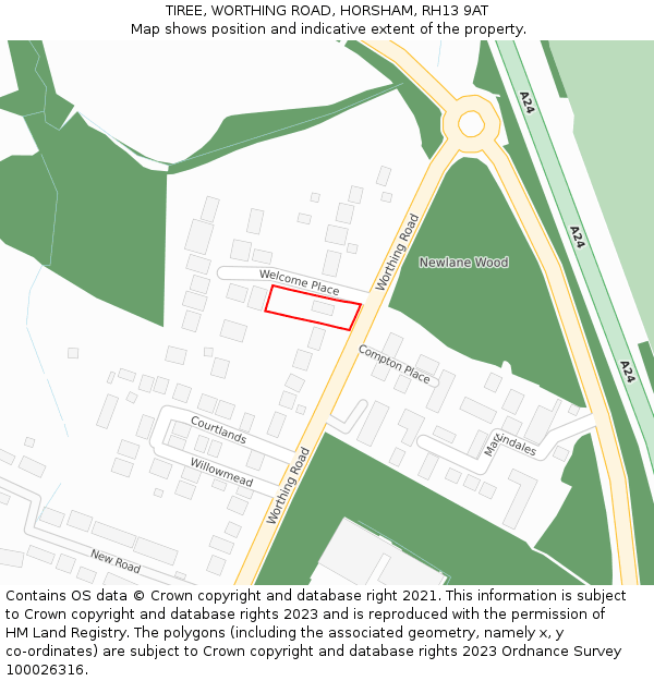 TIREE, WORTHING ROAD, HORSHAM, RH13 9AT: Location map and indicative extent of plot