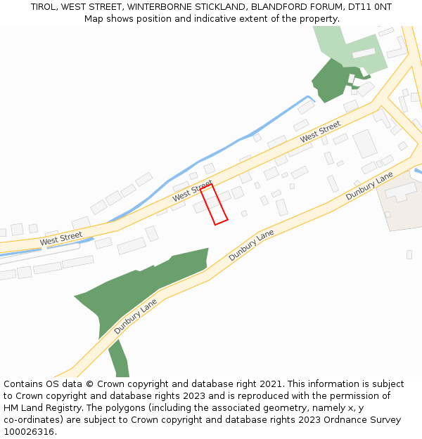TIROL, WEST STREET, WINTERBORNE STICKLAND, BLANDFORD FORUM, DT11 0NT: Location map and indicative extent of plot