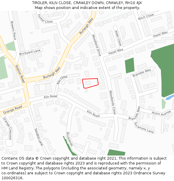 TIROLER, KILN CLOSE, CRAWLEY DOWN, CRAWLEY, RH10 4JX: Location map and indicative extent of plot