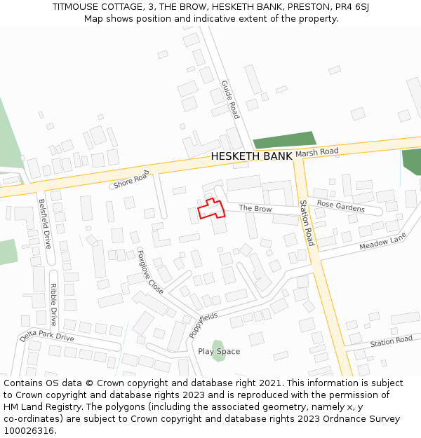 TITMOUSE COTTAGE, 3, THE BROW, HESKETH BANK, PRESTON, PR4 6SJ: Location map and indicative extent of plot