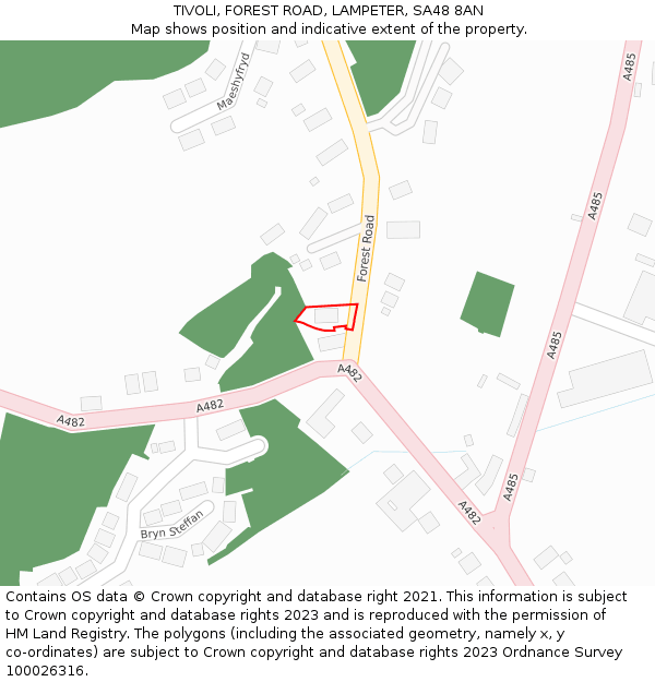 TIVOLI, FOREST ROAD, LAMPETER, SA48 8AN: Location map and indicative extent of plot
