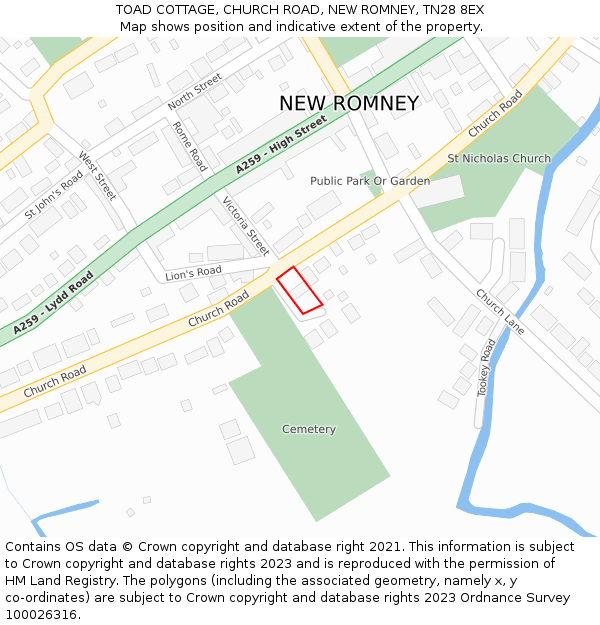 TOAD COTTAGE, CHURCH ROAD, NEW ROMNEY, TN28 8EX: Location map and indicative extent of plot