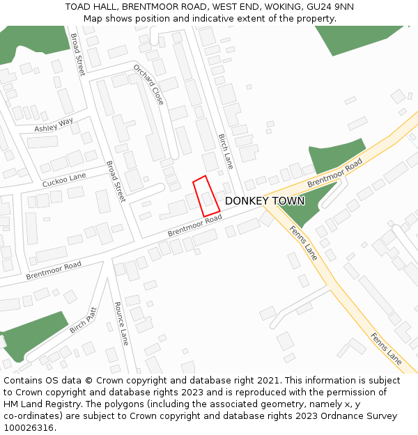 TOAD HALL, BRENTMOOR ROAD, WEST END, WOKING, GU24 9NN: Location map and indicative extent of plot