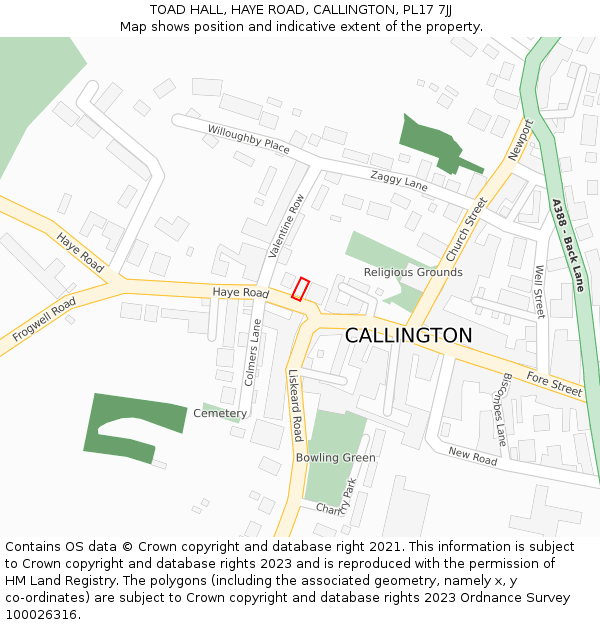 TOAD HALL, HAYE ROAD, CALLINGTON, PL17 7JJ: Location map and indicative extent of plot