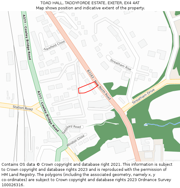 TOAD HALL, TADDYFORDE ESTATE, EXETER, EX4 4AT: Location map and indicative extent of plot