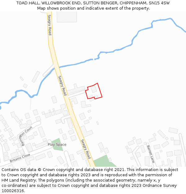 TOAD HALL, WILLOWBROOK END, SUTTON BENGER, CHIPPENHAM, SN15 4SW: Location map and indicative extent of plot
