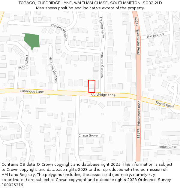 TOBAGO, CURDRIDGE LANE, WALTHAM CHASE, SOUTHAMPTON, SO32 2LD: Location map and indicative extent of plot