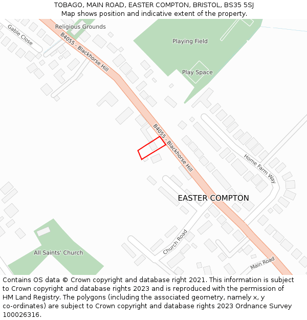 TOBAGO, MAIN ROAD, EASTER COMPTON, BRISTOL, BS35 5SJ: Location map and indicative extent of plot