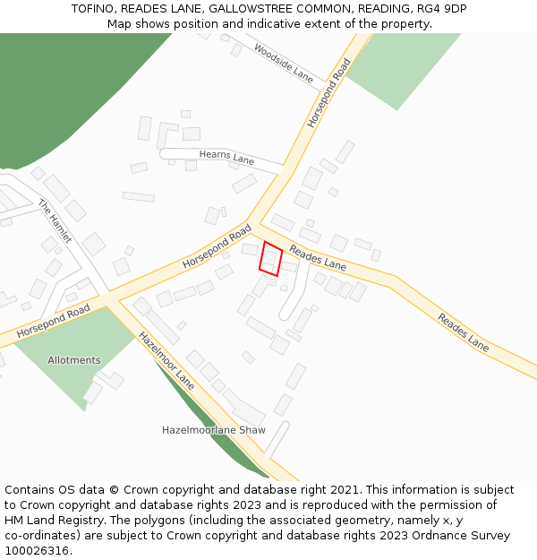 TOFINO, READES LANE, GALLOWSTREE COMMON, READING, RG4 9DP: Location map and indicative extent of plot