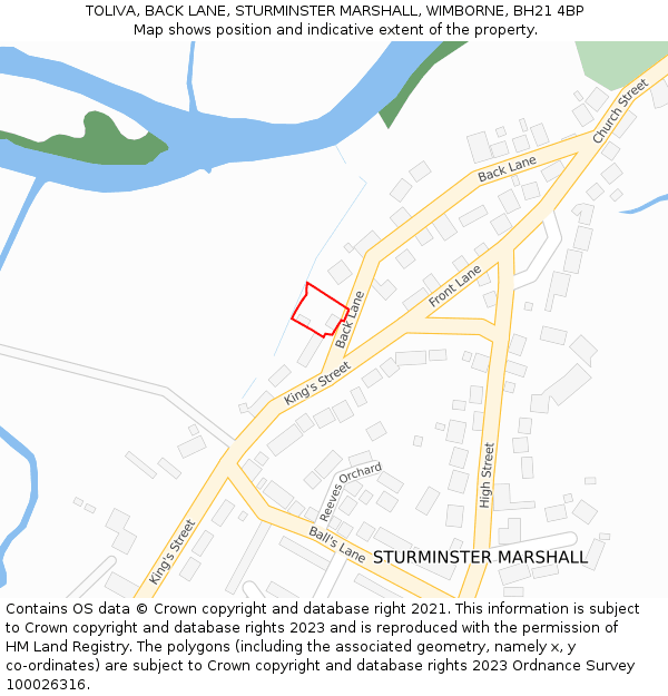 TOLIVA, BACK LANE, STURMINSTER MARSHALL, WIMBORNE, BH21 4BP: Location map and indicative extent of plot