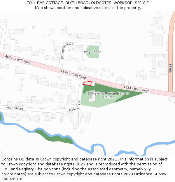 TOLL BAR COTTAGE, BLYTH ROAD, OLDCOTES, WORKSOP, S81 8JE: Location map and indicative extent of plot