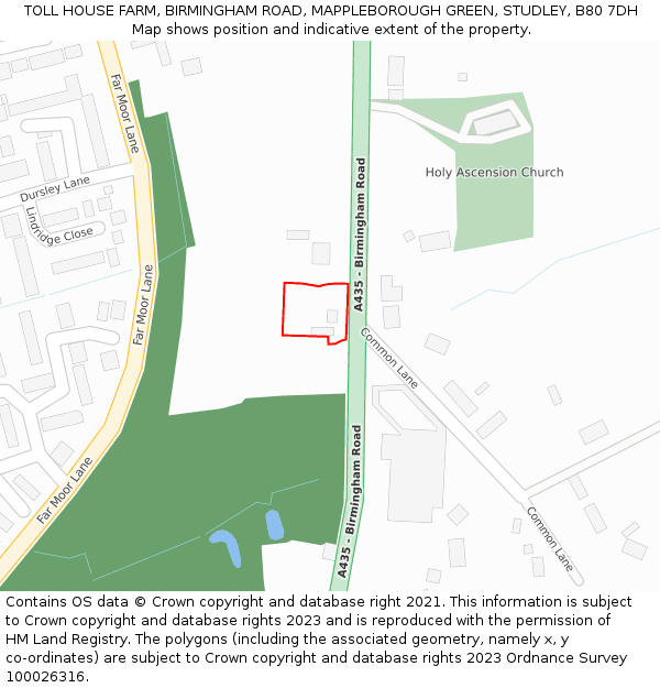 TOLL HOUSE FARM, BIRMINGHAM ROAD, MAPPLEBOROUGH GREEN, STUDLEY, B80 7DH: Location map and indicative extent of plot