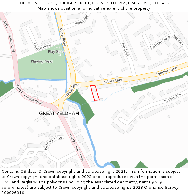 TOLLADINE HOUSE, BRIDGE STREET, GREAT YELDHAM, HALSTEAD, CO9 4HU: Location map and indicative extent of plot