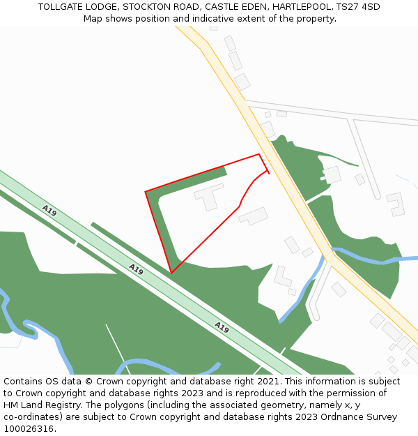 TOLLGATE LODGE, STOCKTON ROAD, CASTLE EDEN, HARTLEPOOL, TS27 4SD: Location map and indicative extent of plot