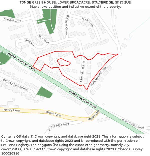 TONGE GREEN HOUSE, LOWER BROADACRE, STALYBRIDGE, SK15 2UE: Location map and indicative extent of plot