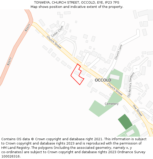 TONWEYA, CHURCH STREET, OCCOLD, EYE, IP23 7PS: Location map and indicative extent of plot