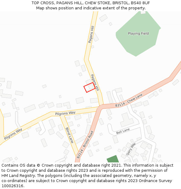 TOP CROSS, PAGANS HILL, CHEW STOKE, BRISTOL, BS40 8UF: Location map and indicative extent of plot