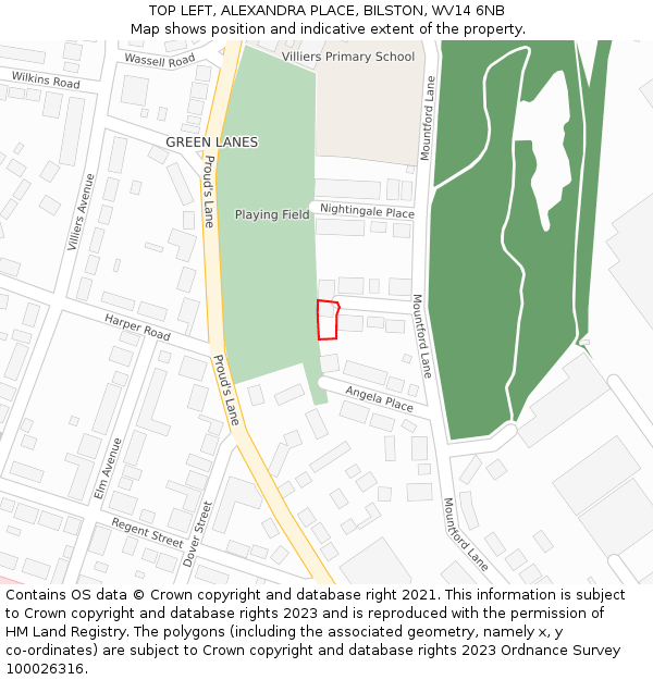 TOP LEFT, ALEXANDRA PLACE, BILSTON, WV14 6NB: Location map and indicative extent of plot