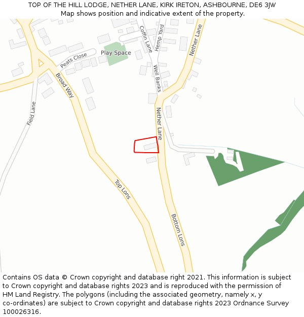 TOP OF THE HILL LODGE, NETHER LANE, KIRK IRETON, ASHBOURNE, DE6 3JW: Location map and indicative extent of plot