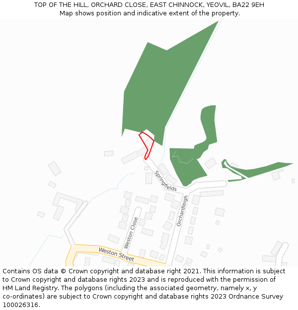 TOP OF THE HILL, ORCHARD CLOSE, EAST CHINNOCK, YEOVIL, BA22 9EH: Location map and indicative extent of plot