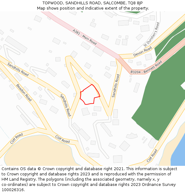 TOPWOOD, SANDHILLS ROAD, SALCOMBE, TQ8 8JP: Location map and indicative extent of plot