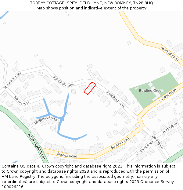 TORBAY COTTAGE, SPITALFIELD LANE, NEW ROMNEY, TN28 8HQ: Location map and indicative extent of plot