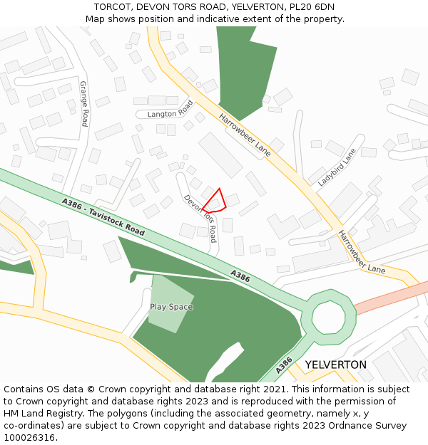 TORCOT, DEVON TORS ROAD, YELVERTON, PL20 6DN: Location map and indicative extent of plot