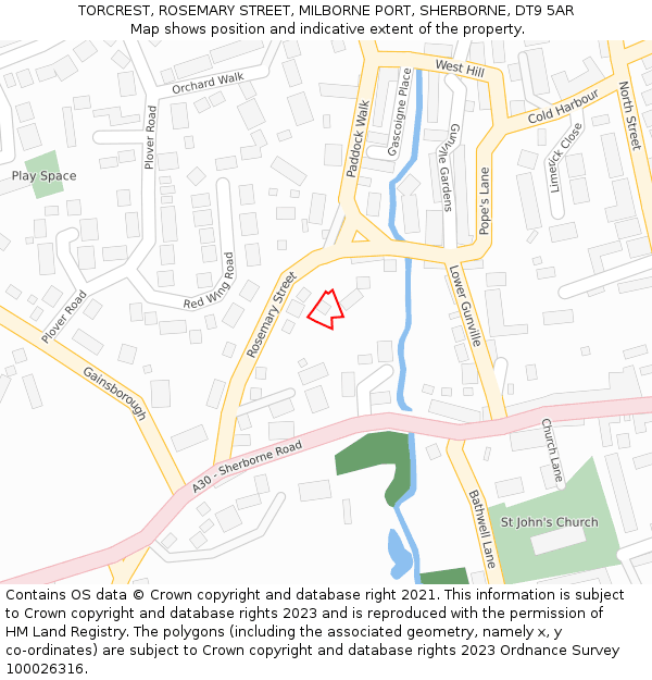 TORCREST, ROSEMARY STREET, MILBORNE PORT, SHERBORNE, DT9 5AR: Location map and indicative extent of plot