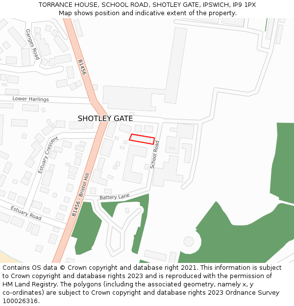 TORRANCE HOUSE, SCHOOL ROAD, SHOTLEY GATE, IPSWICH, IP9 1PX: Location map and indicative extent of plot
