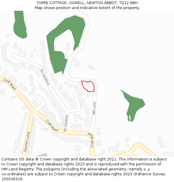 TORRE COTTAGE, OGWELL, NEWTON ABBOT, TQ12 6BH: Location map and indicative extent of plot