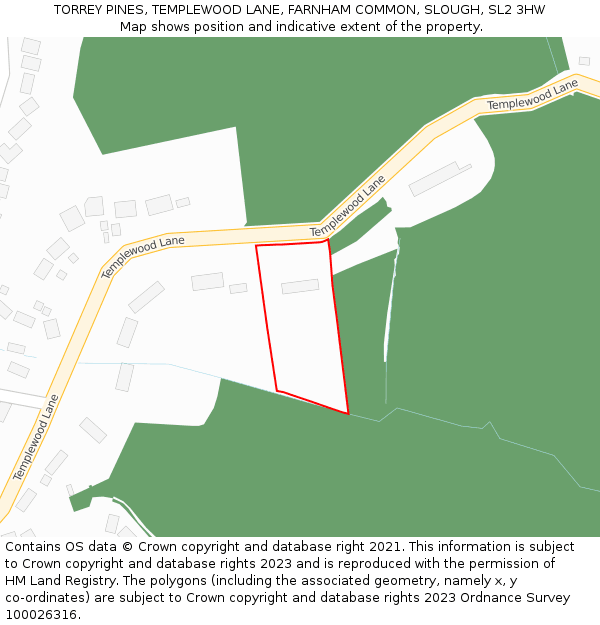 TORREY PINES, TEMPLEWOOD LANE, FARNHAM COMMON, SLOUGH, SL2 3HW: Location map and indicative extent of plot