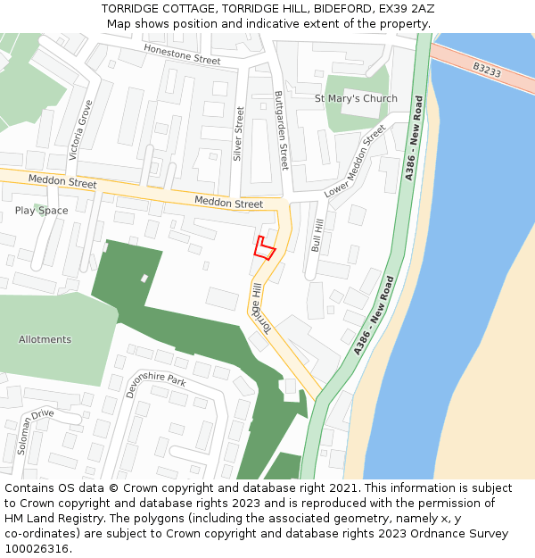TORRIDGE COTTAGE, TORRIDGE HILL, BIDEFORD, EX39 2AZ: Location map and indicative extent of plot