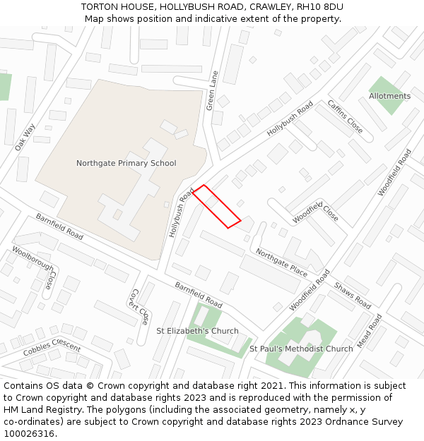 TORTON HOUSE, HOLLYBUSH ROAD, CRAWLEY, RH10 8DU: Location map and indicative extent of plot