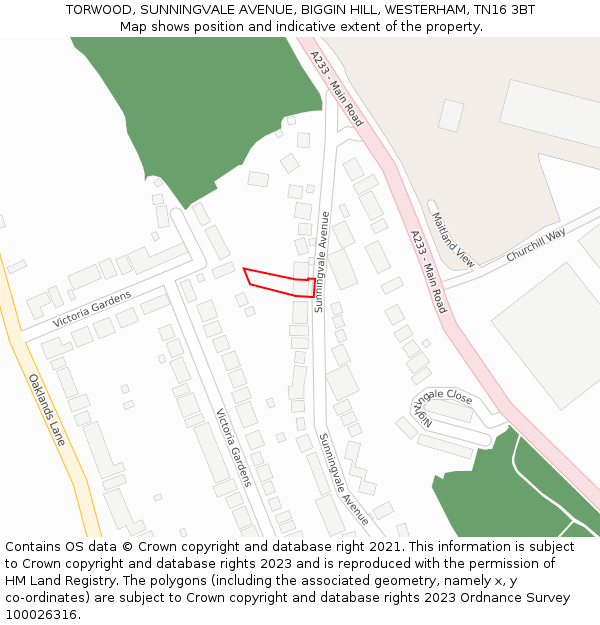 TORWOOD, SUNNINGVALE AVENUE, BIGGIN HILL, WESTERHAM, TN16 3BT: Location map and indicative extent of plot