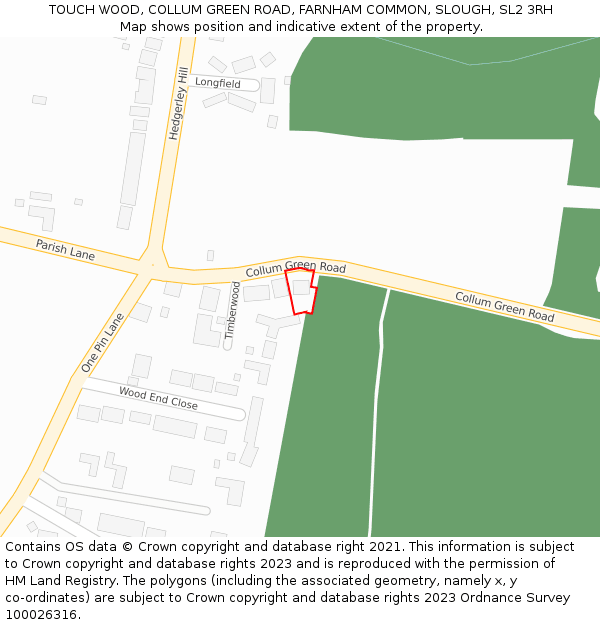 TOUCH WOOD, COLLUM GREEN ROAD, FARNHAM COMMON, SLOUGH, SL2 3RH: Location map and indicative extent of plot