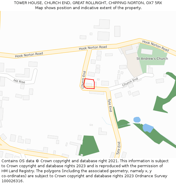 TOWER HOUSE, CHURCH END, GREAT ROLLRIGHT, CHIPPING NORTON, OX7 5RX: Location map and indicative extent of plot