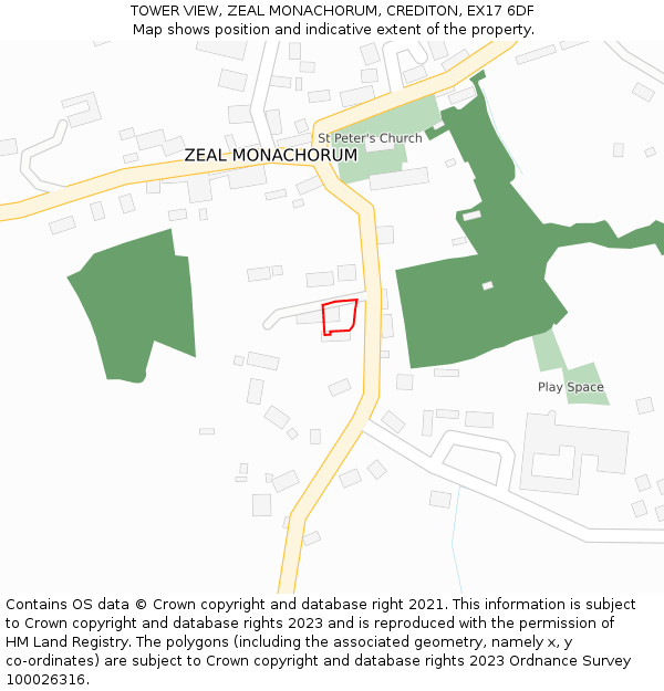 TOWER VIEW, ZEAL MONACHORUM, CREDITON, EX17 6DF: Location map and indicative extent of plot