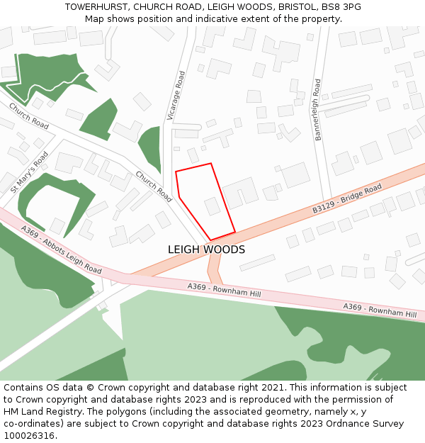 TOWERHURST, CHURCH ROAD, LEIGH WOODS, BRISTOL, BS8 3PG: Location map and indicative extent of plot
